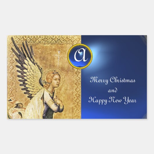 Sticker Rectangulaire MONOGRAMME ANGEL ANNONCE, Sapphire Bleu (Devant)