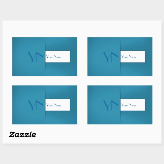 Sticker Rectangulaire Monogramme bleu moderne (Feuille)
