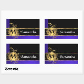 Sticker Rectangulaire Monogramme bleu noir et or (Feuille)
