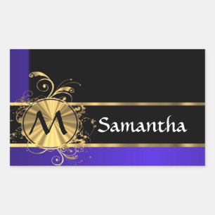 Sticker Rectangulaire Monogramme bleu noir et or