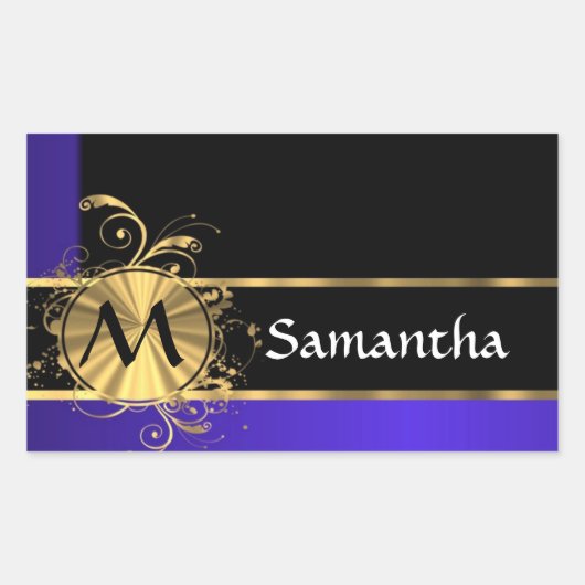 Sticker Rectangulaire Monogramme bleu noir et or (Devant)