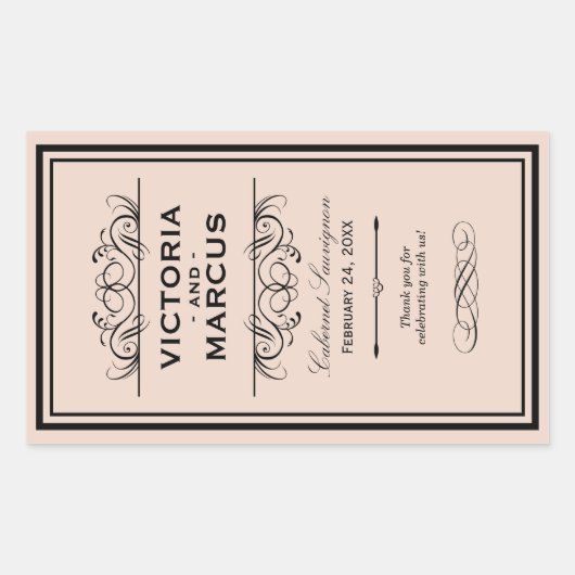 Sticker Rectangulaire Monogramme de bouteille de vin Mariage (Devant)