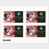 STICKER RECTANGULAIRE MONOGRAMME DE MARIAGE DAMASK BLACK BLEU ROUGE (Feuille)