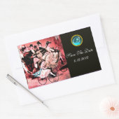 STICKER RECTANGULAIRE MONOGRAMME DE MARIAGE DAMASK BLACK BLEU ROUGE (Enveloppe)