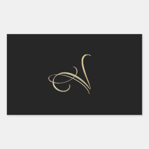 Sticker Rectangulaire Monogramme d'or de l'initiale V