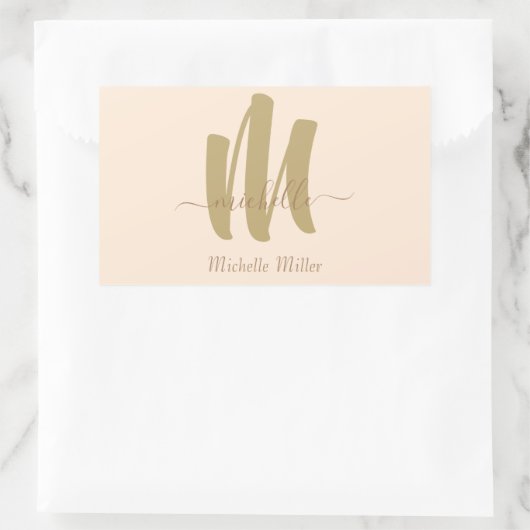 Sticker Rectangulaire monogramme d'or moderne beige (Sac)