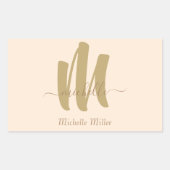 Sticker Rectangulaire monogramme d'or moderne beige (Devant)