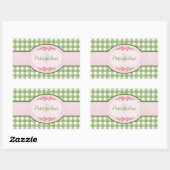 Sticker Rectangulaire Monogramme En vichy Vert Fille Avec Nom (Feuille)