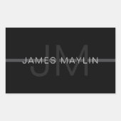 Sticker Rectangulaire Monogramme gris foncé, nom et rayure géométrique (Devant)