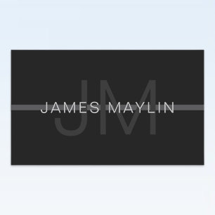 Sticker Rectangulaire Monogramme gris foncé, nom et rayure géométrique