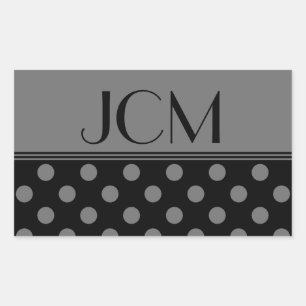 Sticker Rectangulaire Monogramme gris/noir à pois