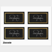 Sticker Rectangulaire monogramme initial élégant + noms, noir mariage (Feuille)