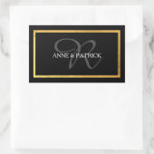 Sticker Rectangulaire monogramme initial élégant + noms, noir mariage (Sac)