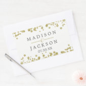 Sticker Rectangulaire Monogramme Mariage Confetti Blanc & Or (Enveloppe)