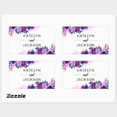 Sticker Rectangulaire Monogramme Mariage violet violet floral enchâssé (Feuille)