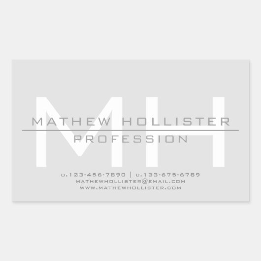 Sticker Rectangulaire Monogramme masculin, affaires grises (Devant)