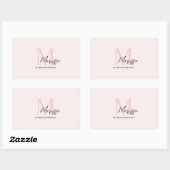 Sticker Rectangulaire Monogramme minimal initial et nom Pastel rose (Feuille)