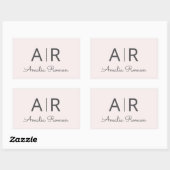 Sticker Rectangulaire Monogramme minimal initial et nom Pastel rose (Feuille)