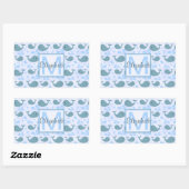 Sticker Rectangulaire Monogramme Motif de baleines bleues mignonnes (Feuille)