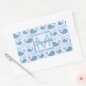 Sticker Rectangulaire Monogramme Motif de baleines bleues mignonnes (Enveloppe)
