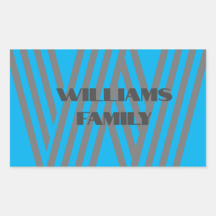 Sticker Rectangulaire Monogramme nom de famille bleu gris moderne Sticke