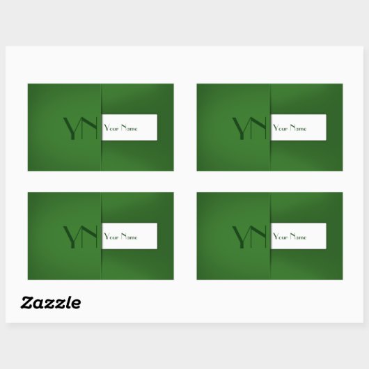 Sticker Rectangulaire Monogramme vert simple moderne (Feuille)
