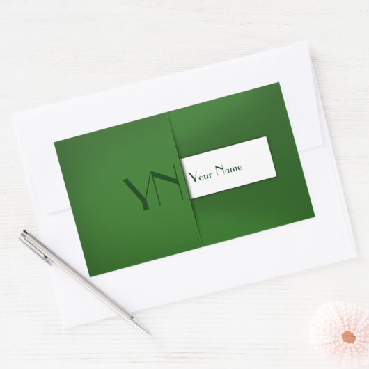 Sticker Rectangulaire Monogramme vert simple moderne (Enveloppe)