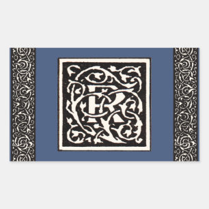 Sticker Rectangulaire Monogramme Vintage R Art Nouveau