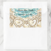 Sticker Rectangulaire Monogrammes Coeurs sur la plage Économisez la date (Sac)