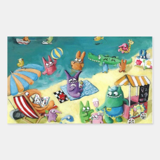 Sticker Rectangulaire Monstres sur la plage (Devant)