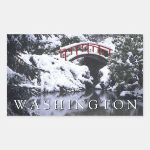 Sticker Rectangulaire Moon Bridge & Pond en hiver   Seattle, Washington