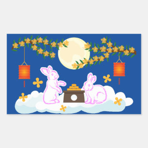 Sticker Rectangulaire Moon Rabbit Mooncake Osmanthus