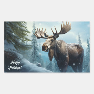 Sticker Rectangulaire Moose d'hiver de texte personnalisé