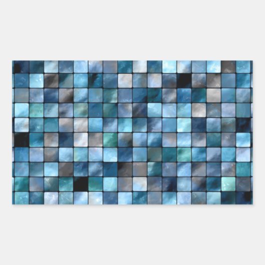 Sticker Rectangulaire Mosaïque Bleue De Carreaux (Devant)