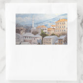 Sticker Rectangulaire Mostar, Bosnie - Peinture Townscape Acrylique (Sac)