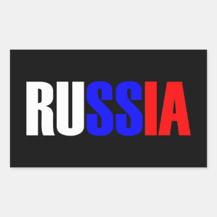 Sticker Rectangulaire Mot RUSSIE dans drapeau tricolore du pays