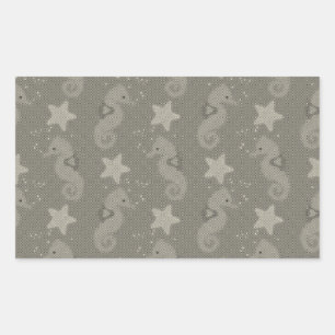 Sticker Rectangulaire Motif Antique Seahorse Et Starfish