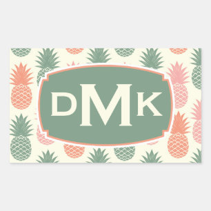 Sticker Rectangulaire Motif d'ananas vintage Monogramme