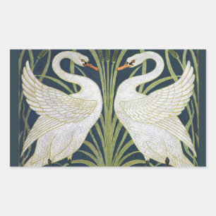 Sticker Rectangulaire Motif de cygnes Art Nouveau : Impression de cygnes