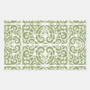 Sticker Rectangulaire Motif de défilement vert olive