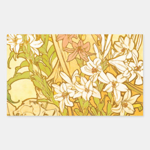 Sticker Rectangulaire Motif de fleurs de lys d'Alphonse Mucha : Art nouv