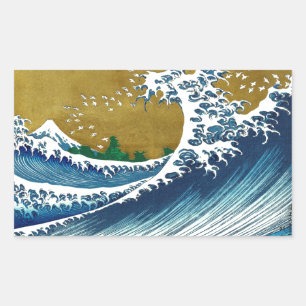 Sticker Rectangulaire Motif de la Grande Vague de Hokusai : Art Ukiyo-e