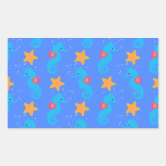 Sticker Rectangulaire Motif De Seahores Bleues Et De Starfish (Devant)
