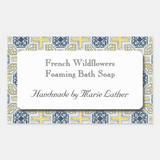 Sticker Rectangulaire Motif en carreaux bleu-jaune sur mesure pour savon (Devant)