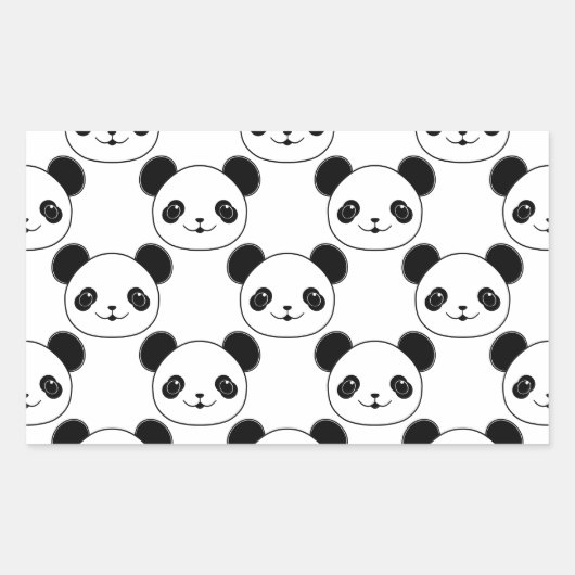Sticker Rectangulaire Motif Kawaii Panda En Noir Et Blanc (Devant)