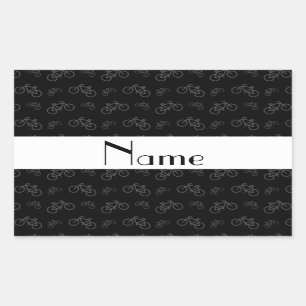 Sticker Rectangulaire Motif noir nommé personnalisé de bicyclette