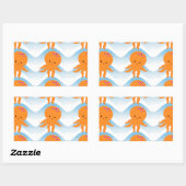 Sticker Rectangulaire Motif Octopus Orange Et Vagues Bleues (Feuille)