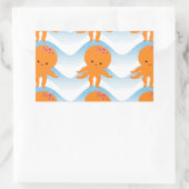 Sticker Rectangulaire Motif Octopus Orange Et Vagues Bleues (Sac)