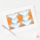 Sticker Rectangulaire Motif Octopus Orange Et Vagues Bleues (Enveloppe)
