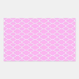 Sticker Rectangulaire Motif Quatrefoil Rose Et Blanc